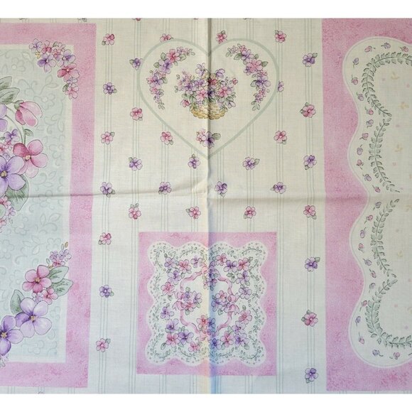 Violets Pillow Panels Kit Floral Pink Purple Flowers Bows Basket Make 4 Pillows - Picture 3 of 4
